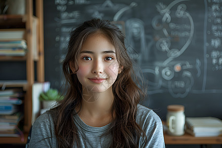 女教师在黑板前教学图片