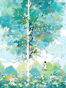 植物插画背景森林里的树木背景
