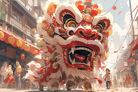 唐人街舞狮背景图片