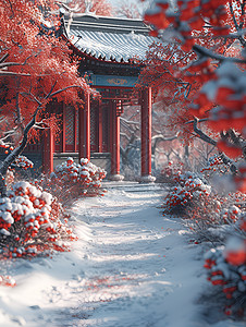 雪中梅树图片