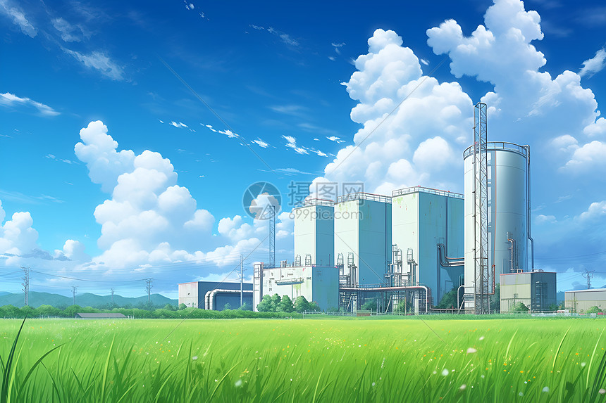 绿野上的生物质发电厂图片