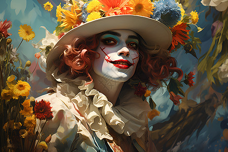 气球小丑带着花朵帽子的小丑背景