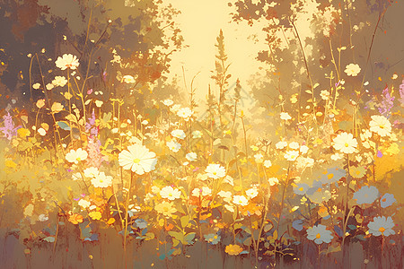 阳光照耀下的野花背景图片