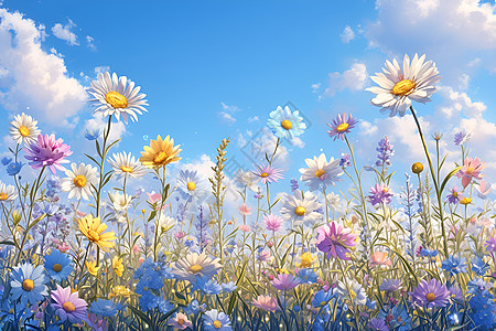 美丽的花海油画植物高清图片