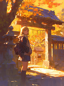 秋日里的女孩背景图片