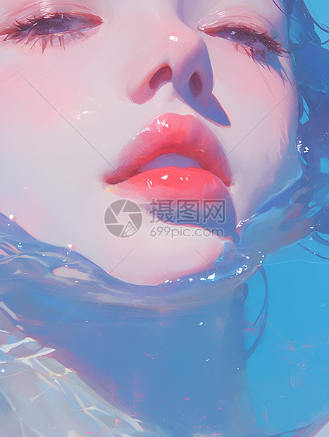 水中的红唇少女图片