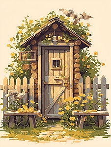 木板篱笆丛林小屋图片