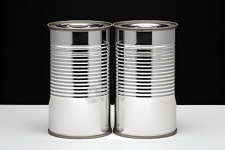 两罐食物置于黑色背景前图片