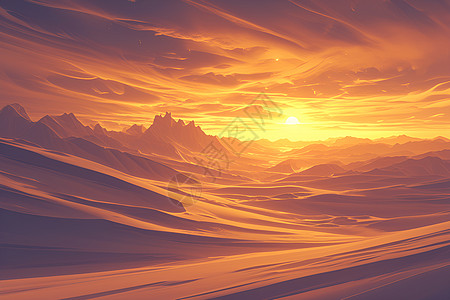 日落之夜的山脉图片