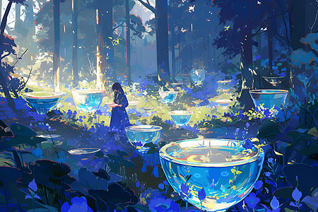 神秘森林中的蓝色女神图片