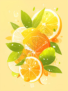 新鲜橙子鲜艳水果插画