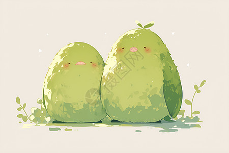 两只绿色梨子插画图片