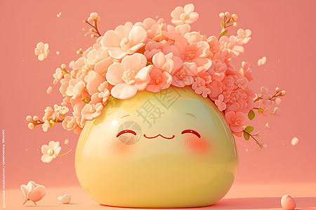 粉色花卉装饰的可爱玩偶背景图片