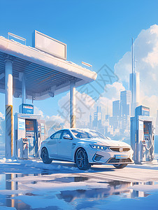城市中的汽车加油站图片
