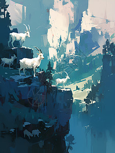 山雾缭绕中的山羊图片