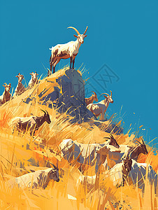 自由放牧山上的羊群图片