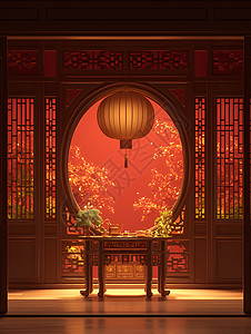 喜庆家居中国传统装饰的家居插画
