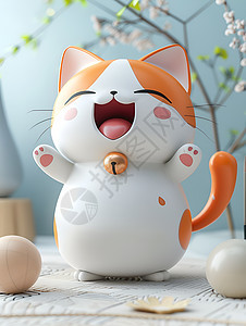 可爱胖乎乎的猫咪立体插画图片
