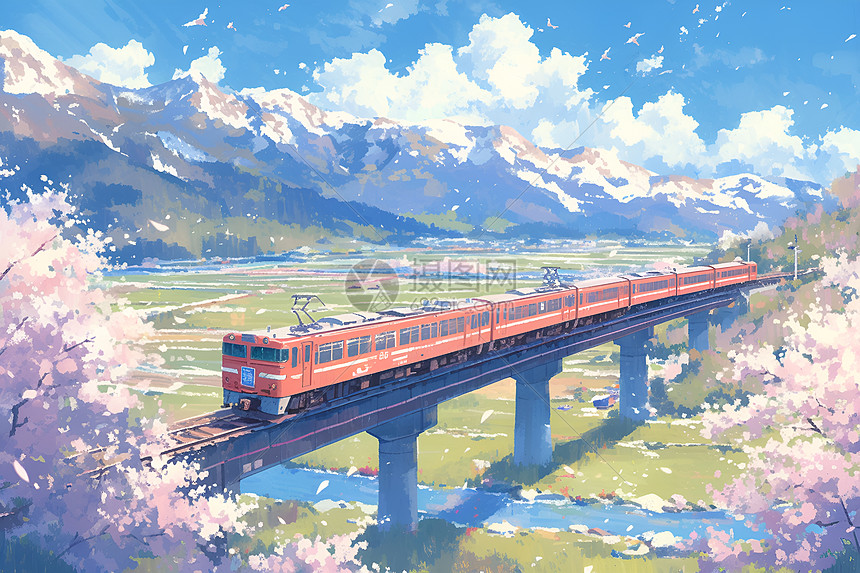 春天列车的唯美之旅图片