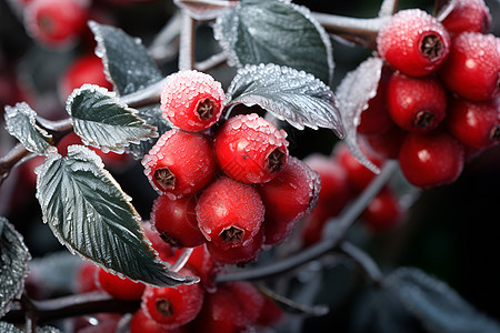 冰霜覆盖着红浆果图片