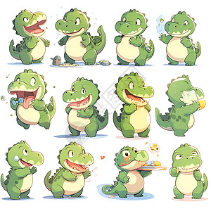 加油表情包可爱的小鳄鱼宝宝插画