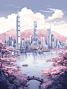 粉紫色的香港城市图片