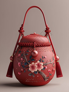 红色福袋上的传统花纹图片