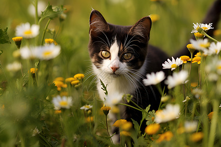 追逐花朵的猫咪图片