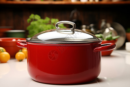 厨房红色的锅子图片