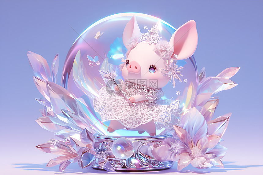 水晶球里的小猪图片