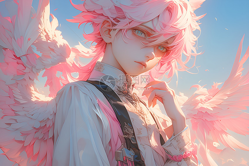 动漫男孩的粉色翅膀图片
