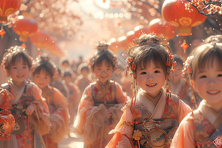 节日街道上的汉服女孩图片