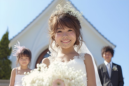 小女孩穿着婚纱图片