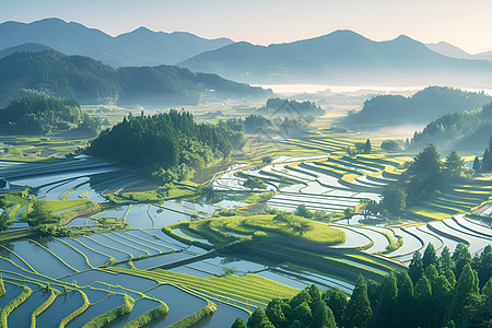 稻田航拍航拍的农业稻田背景