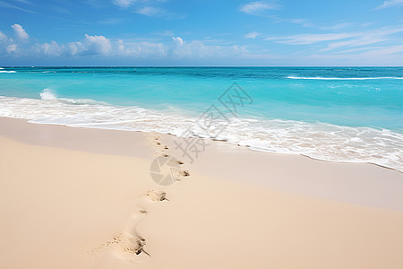 沙滩脚印蓝蓝海洋背景