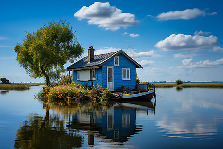 湖中小屋图片