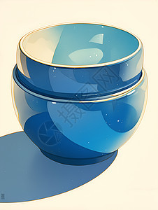 蓝色碗在白色餐桌上图片