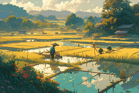 稻田中的农夫图片