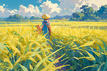 稻田中工作的农民图片