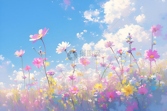 蓝天下的花卉图片