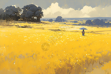金黄色稻田中的农民图片