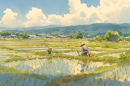 稻田地中的农民图片