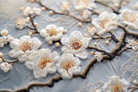 白色梅花素材绣着一朵梅花背景