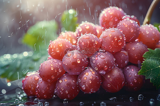 葡萄上的雨滴图片