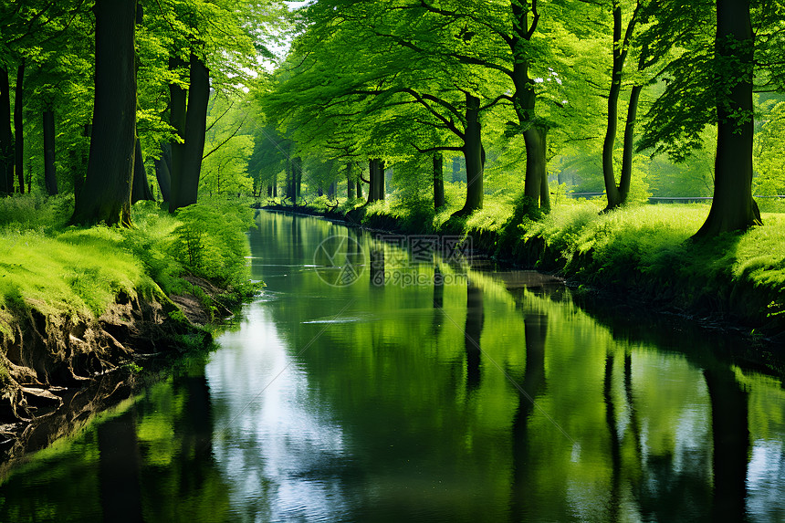 森林中的自然河流图片