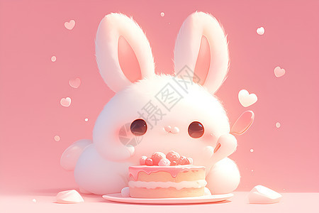粉色蛋糕与可爱兔子图片