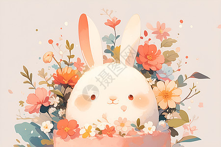 粉色蛋糕兔与花束图片
