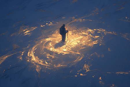 冰原上金光交织的漩涡图片