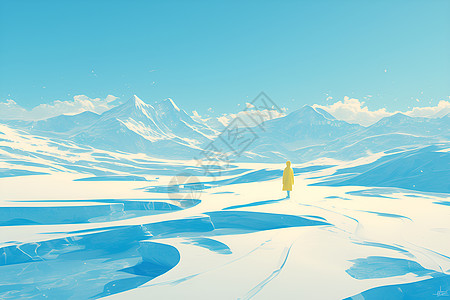 洁白冰原上的黄衣女子图片