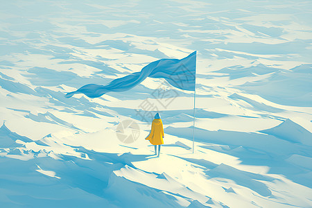 雪山冰原上的黄衣女子图片